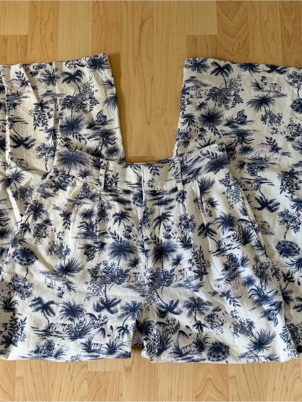 Abercrombie & Fitch Tropical Print Linen Blend Wide Leg Pants Size S Short - Picture 3 of 4